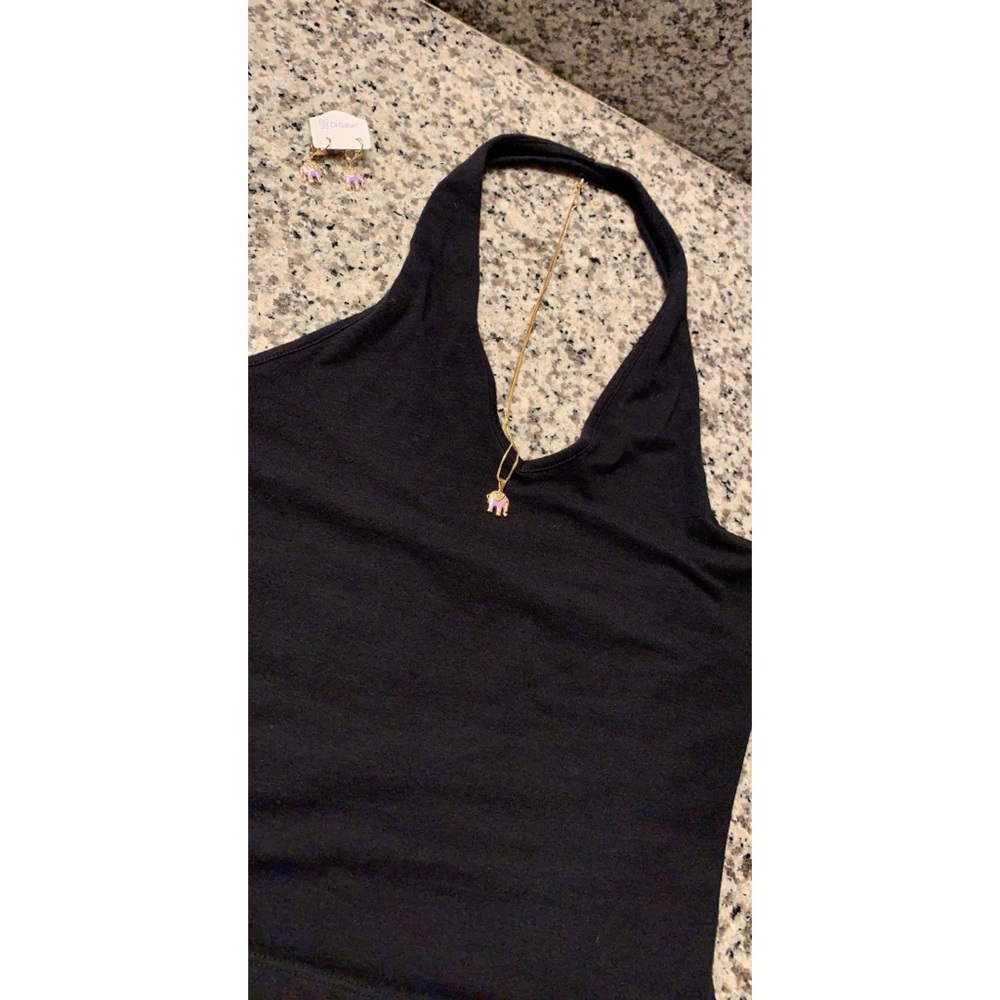 Cute black low back wrap around neck top